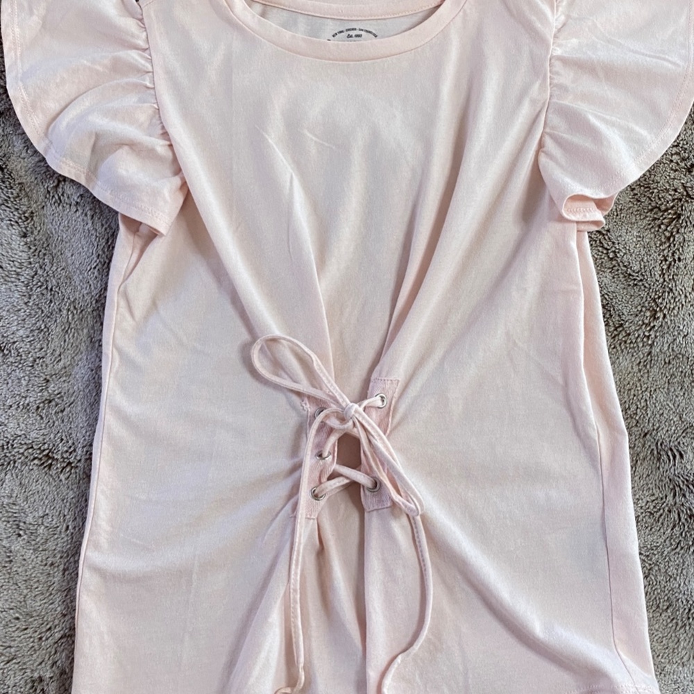 Girl's Cinched Light Pink Top w/ Ruffled Sleeves